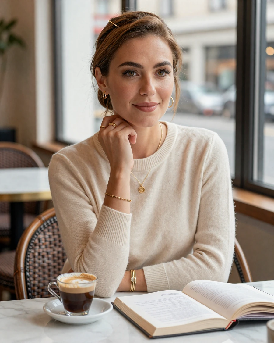 Single woman internist on a doctor dating site, mid-morning at an upscale Manhattan cafe