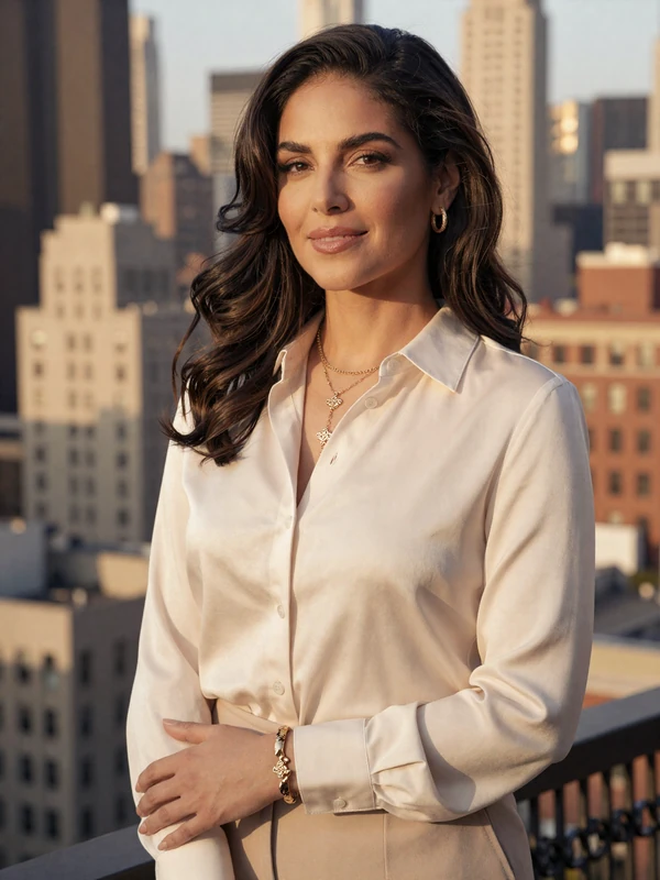 Dr. Sloane Alvarez, single plastic surgeon on a doctor dating site, Manhattan rooftop portrait
