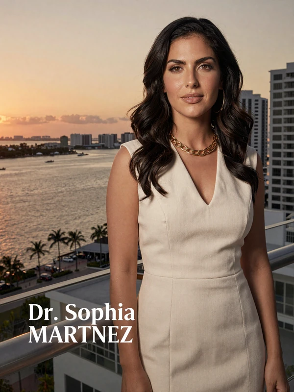 Dr. Sophia Martinez, single woman ophthalmologist dating profile, Miami rooftop