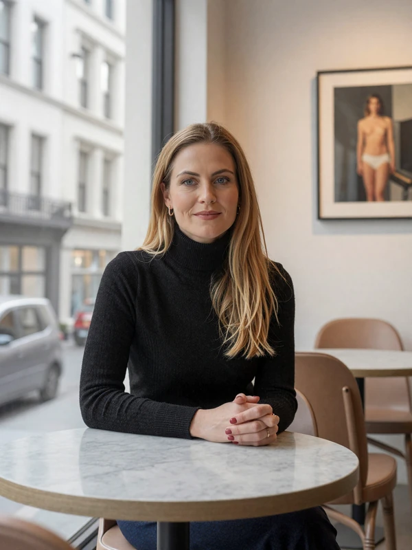 Dr. Camille Laurent, dermatologist dating site profile, Manhattan art gallery cafe