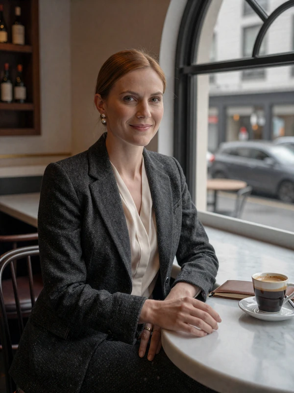 Dr. Hannah Whitfield, single woman endocrinologist dating profile, Chicago coffee bar portrait