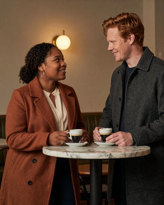 Dr. Brenda Hollis and Thomas Reinhart at a Lincoln Park espresso bar - pediatrician dating success story