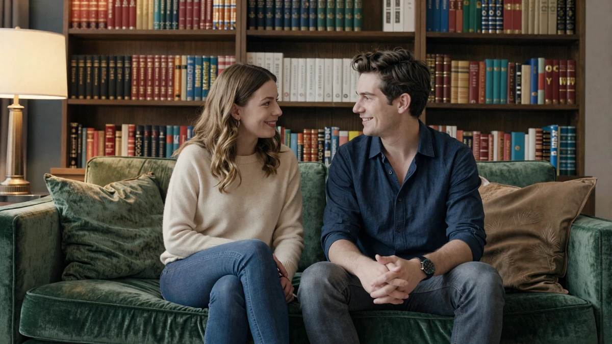 Sienna and James seated at home in Boston - LovePsychology filmed testimonial poster