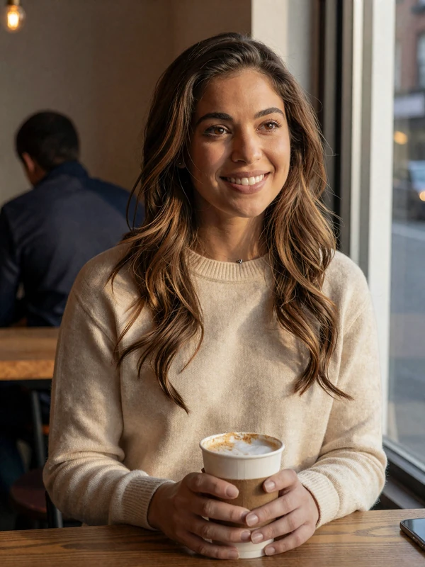 Dr. Olivia Reyes, single woman family physician profile, Brooklyn coffee shop at golden hour