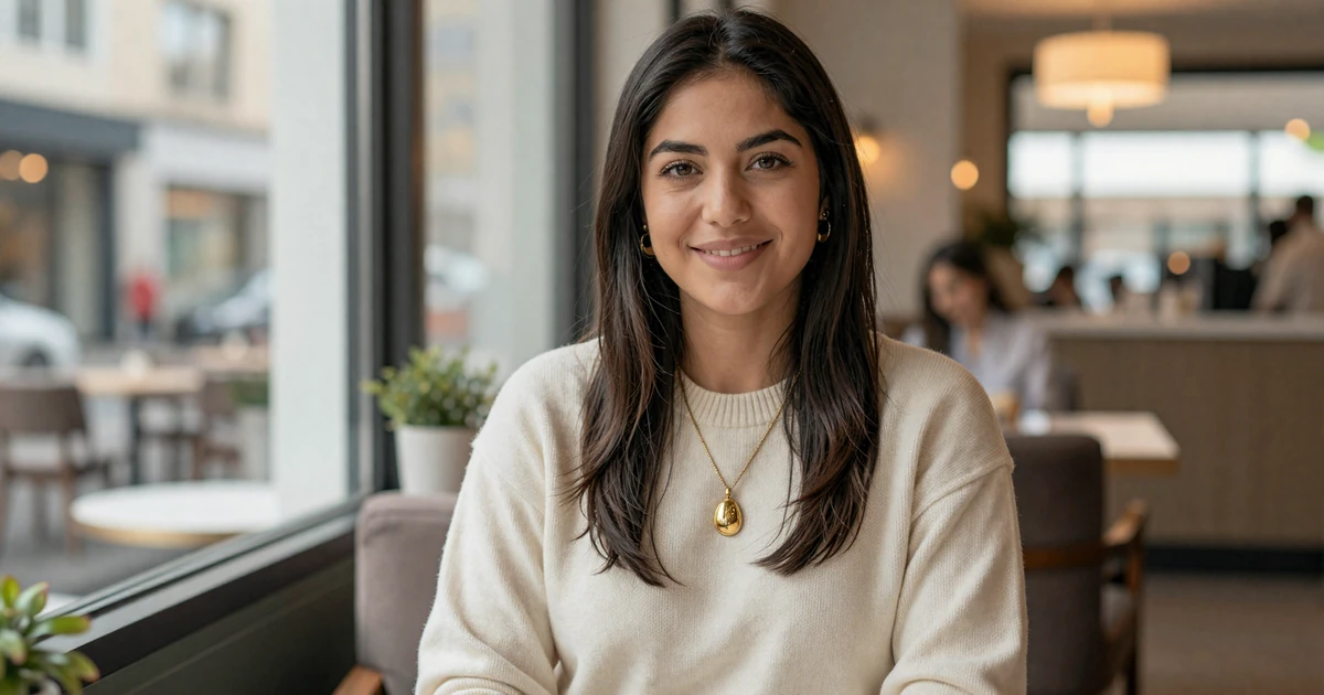 Single medical assistant on LovePsychology dating site for medical professionals, off-duty at upscale cafe