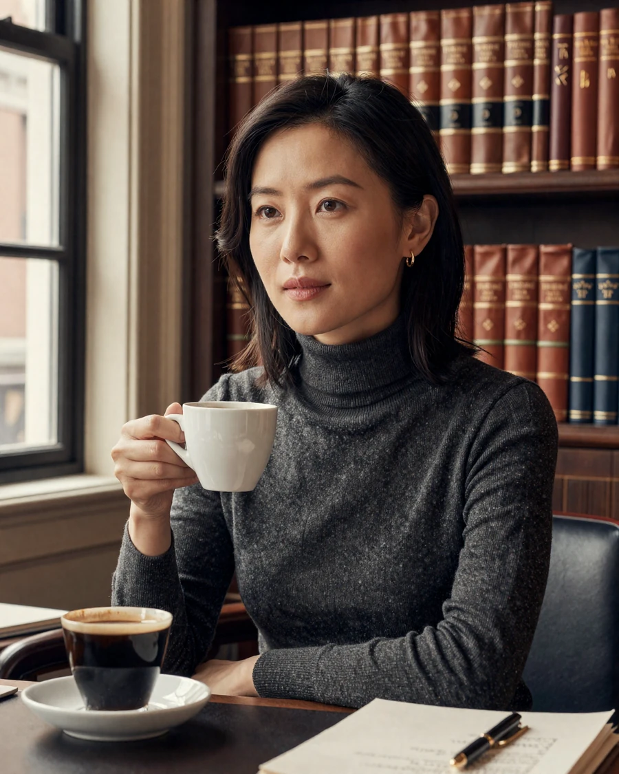 Single woman psychiatrist on a psychiatrist dating site, Manhattan brownstone study at golden hour