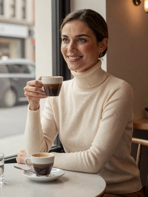 Dr. Elena Marchetti, single internist on a doctor dating site, Manhattan cafe