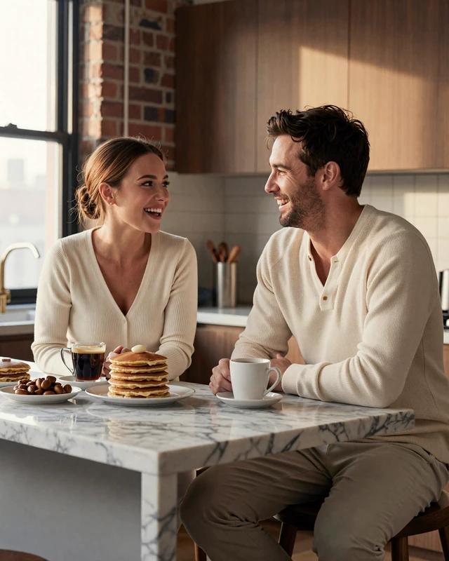 Cardiologist dating success story - Sarah and Michael at dawn breakfast, Brooklyn loft